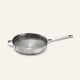A round, stainless steel Titanium Always Pan Pro 10.5″ frying pan with a long handle and a small helper handle on the side.