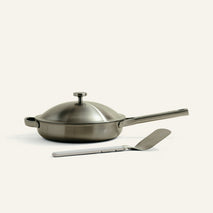 brushed chrome titanium fry pan