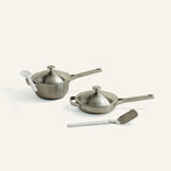 titanium pot and pan on white background