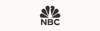 The NBC logo features a stylized black peacock with six feathers above the bold, black letters NBC on a white background.